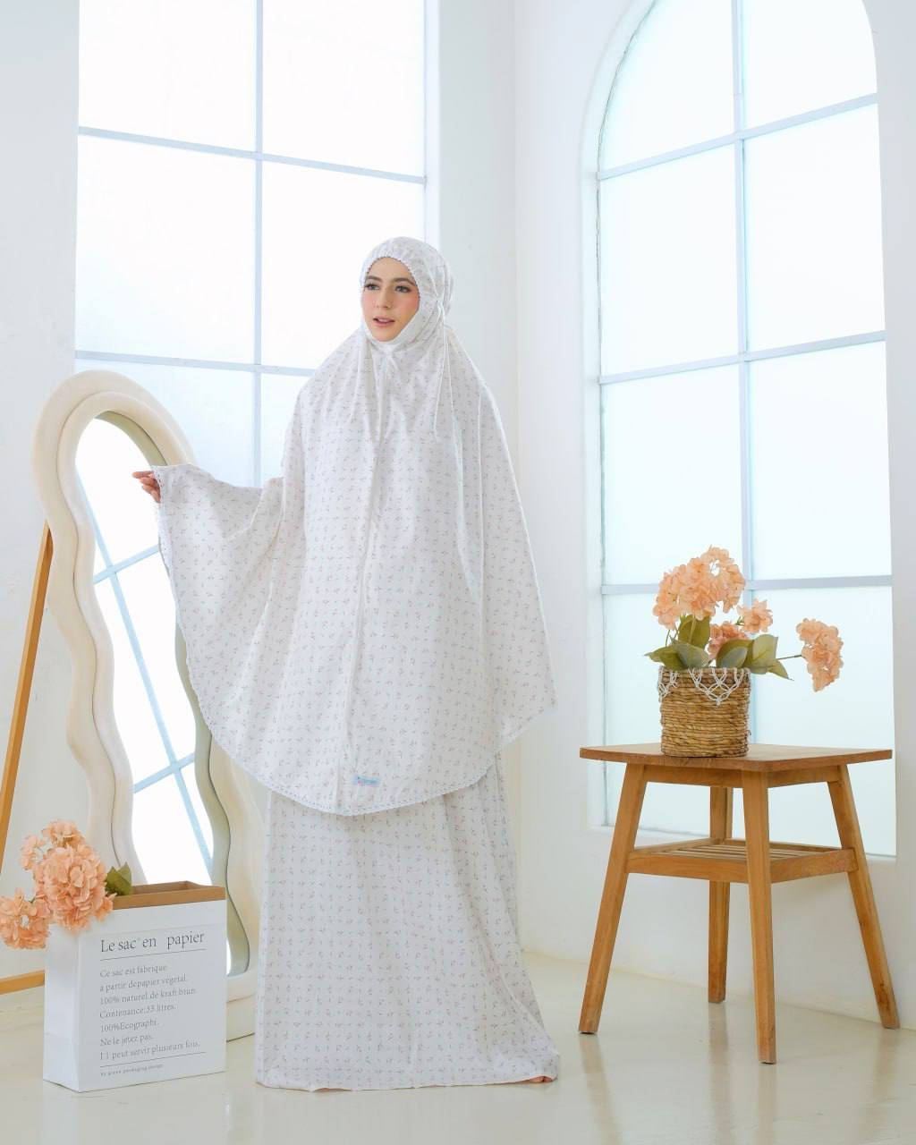 Pre Order! Flower Love Premium! Japanese Cotton Telekung (with Jersey Chin)