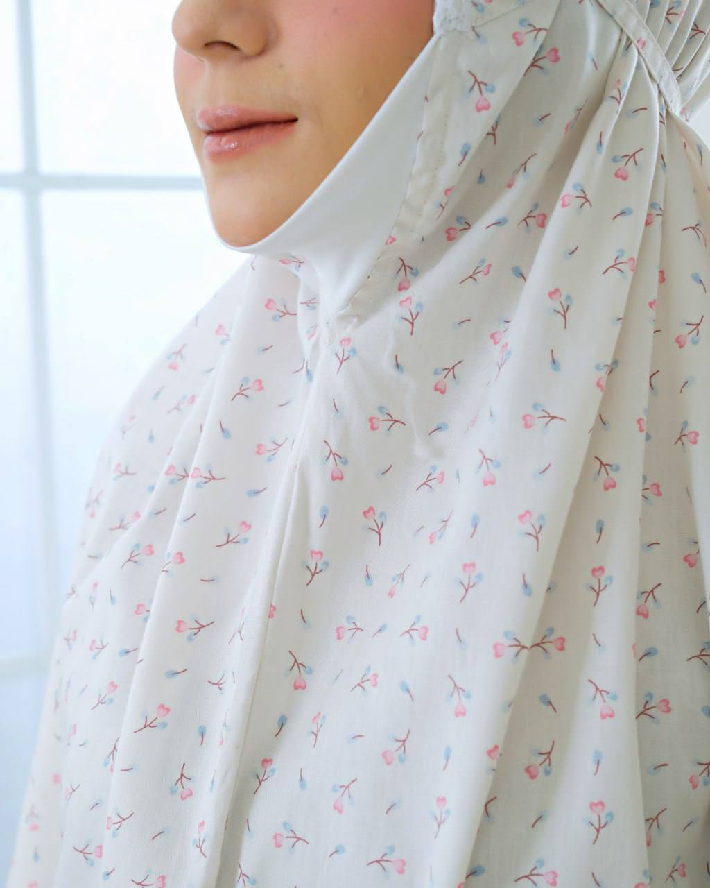 Pre Order!  Flower Love Premium! Japanese Cotton Telekung (with Jersey Chin)