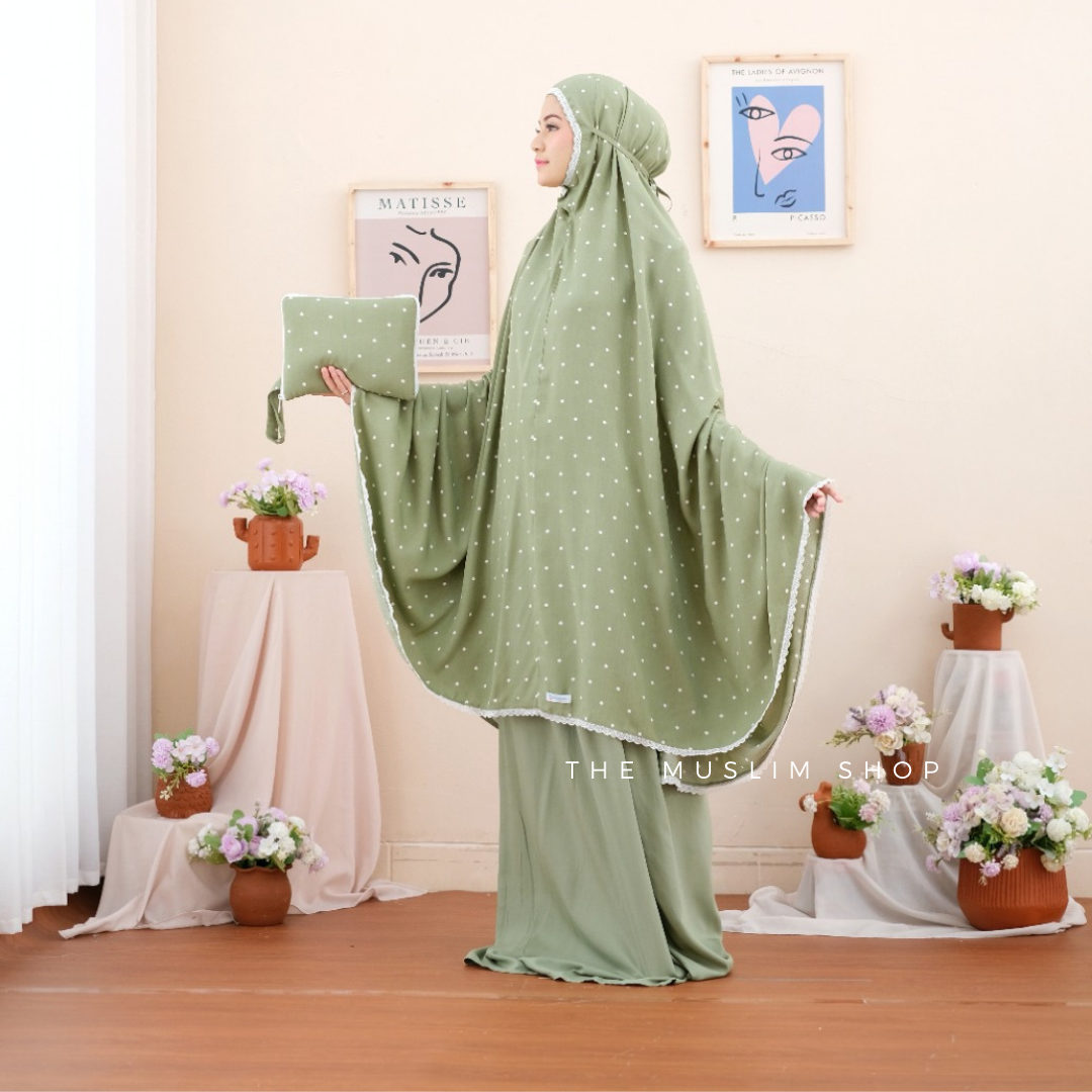 Pre Order ! Comfy Rayon Telekung in Polka Series