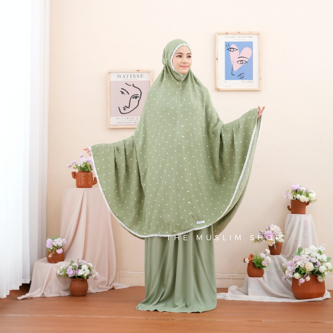 Pre Order ! Comfy Rayon Telekung in Polka Series